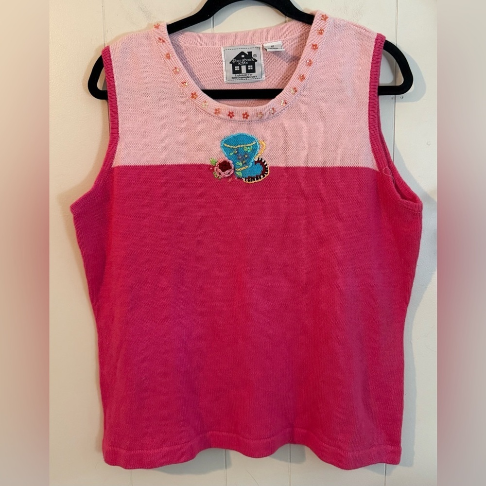 Storybook Knits Pink Beaded Sleeveless Blouse, Size 1X